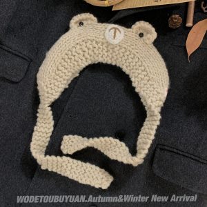 Cute Cartoon Bear Ear Hat - Knitted Winter Warmth for Head Protection - Adorable Cozy Accessory for Cold Weather