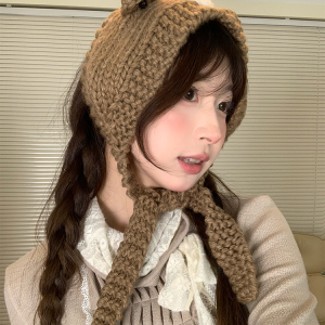 Cute Cartoon Bear Ear Hat - Knitted Winter Warmth for Head Protection - Adorable Cozy Accessory for Cold Weather