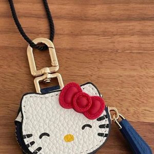 Cute Cartoon KT Cat Pendant Long Necklace for Sweet Girls - Versatile Neck Bag and Keychain Decoration Accessory
