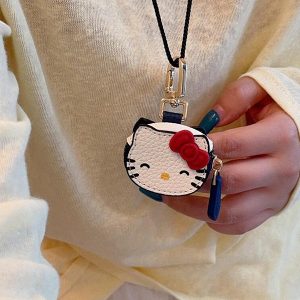 Cute Cartoon KT Cat Pendant Long Necklace for Sweet Girls - Versatile Neck Bag and Keychain Decoration Accessory