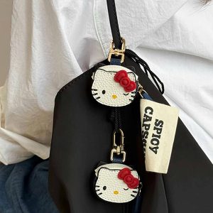 Cute Cartoon KT Cat Pendant Long Necklace for Sweet Girls - Versatile Neck Bag and Keychain Decoration Accessory