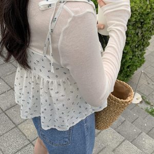 Cute Cherry Pattern Camisole with Strap Design - Fitted Corset Style, Korean Fashion, Y2K Inspired Top