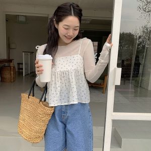 Cute Cherry Pattern Camisole with Strap Design - Fitted Corset Style, Korean Fashion, Y2K Inspired Top