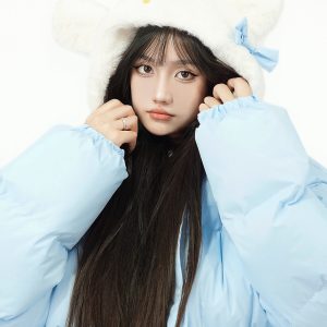 Cute Kitty Cat Padded Jacket with Spliced Hat - Soft, Warm Thick Winter Coat for Women - Perfect for Y2K and Casual Style