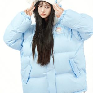 Cute Kitty Cat Padded Jacket with Spliced Hat - Soft, Warm Thick Winter Coat for Women - Perfect for Y2K and Casual Style