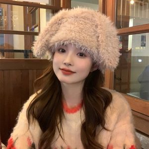 Cute Plush Bear Ear Hat for Women - Warm Big Head Lei Feng Style for Autumn & Winter, Adorable Cozy Accessory