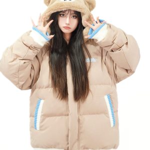 Cute Rabbit Bear Print Cotton Jacket for Couples - Quirky Loose Winter Coat, Warm and Fun Fashion for Y2K and Korean Style Lovers
