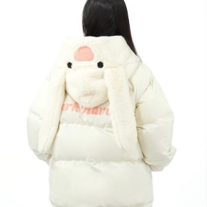 Cute Rabbit Bear Print Cotton Jacket for Couples - Quirky Loose Winter Coat, Warm and Fun Fashion for Y2K and Korean Style Lovers
