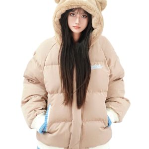 Cute Rabbit Bear Print Cotton Jacket for Couples - Quirky Loose Winter Coat, Warm and Fun Fashion for Y2K and Korean Style Lovers