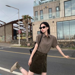 Dainty Vintage One-Button Corduroy Skirt for Women - Trendy Anti-Exposure Design, Perfect for 90s and Y2K Style Outfits