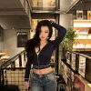Dark Blue Belted Small Jacket for Women - Small Waist, American Retro Style, Figure-Flattering Design