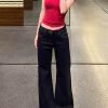 Dark Blue Flared Jeans for Women - Low-Waist Slim-Fit Wide-Leg Trousers, Spring/Summer Fashion, Flattering Straight-Leg Style