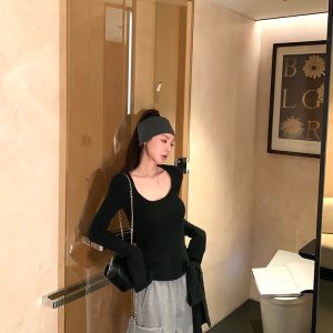 Deconstructed Art Vintage U-Neck Knit Sweater Top with Tie Design for Women - Perfect Winter Layering Piece