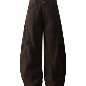 Deconstructed Casual Pants with Big Pockets - Trendy American Workwear, Curved Knife Design, Stylish and Cool for Everyday Wear