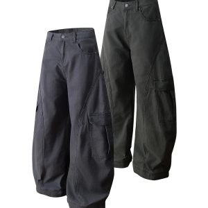 Deconstructed Casual Pants with Big Pockets - Trendy American Workwear, Curved Knife Design, Stylish and Cool for Everyday Wear