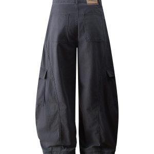 Deconstructed Casual Pants with Big Pockets - Trendy American Workwear, Curved Knife Design, Stylish and Cool for Everyday Wear