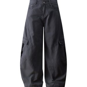 Deconstructed Casual Pants with Big Pockets - Trendy American Workwear, Curved Knife Design, Stylish and Cool for Everyday Wear