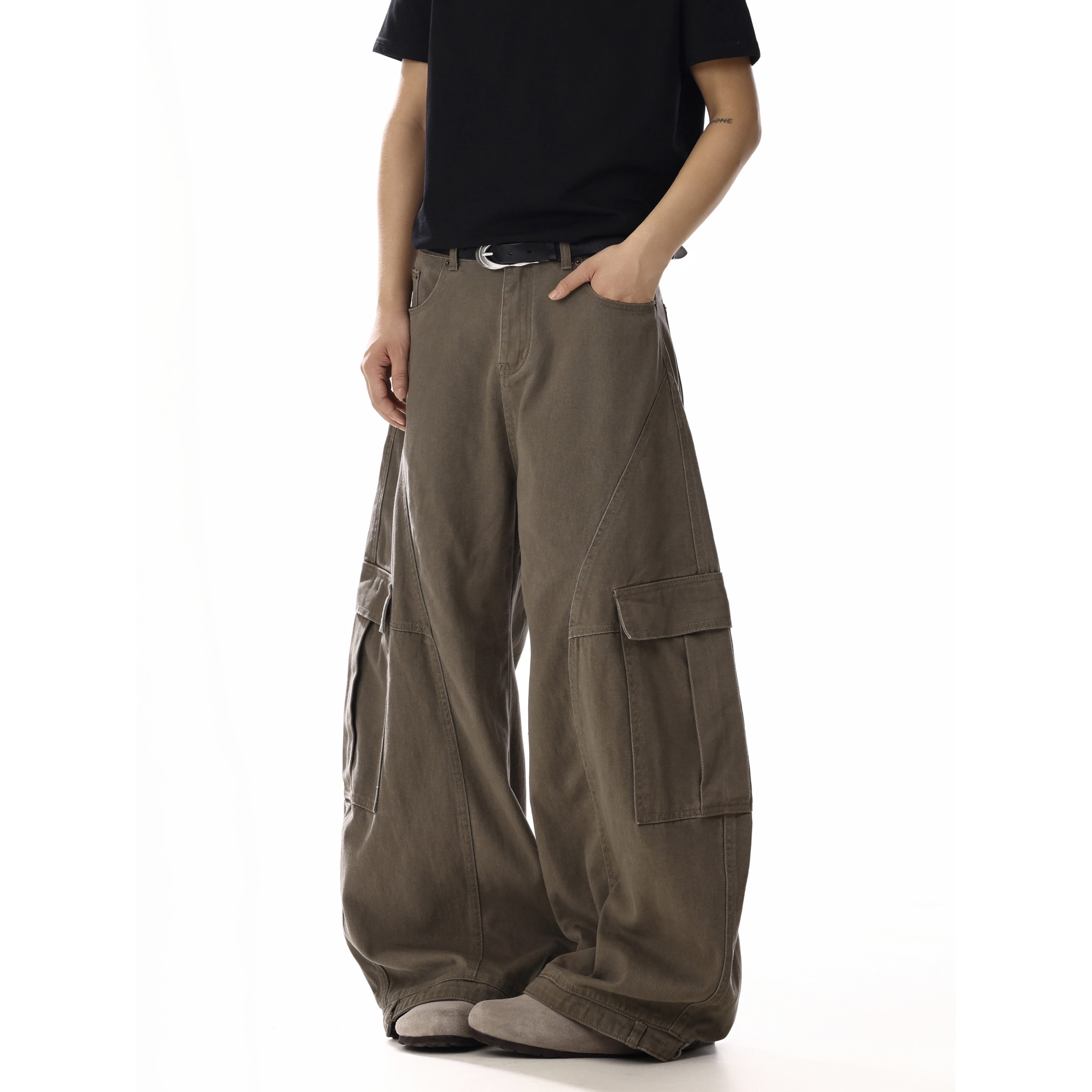 Deconstructed Distressed Wide-Leg Curved Blade Jeans for Men & Women - American Retro Loose Casual Work Pants