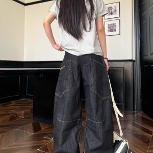 Deconstructed Multi-Pocket Wide-Leg Jeans for Men and Women - Versatile American Style Floor-Length Pants