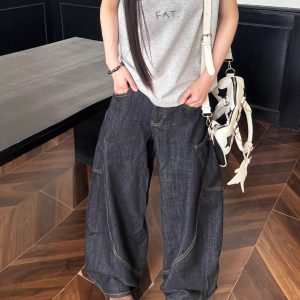 Deconstructed Multi-Pocket Wide-Leg Jeans for Men and Women - Versatile American Style Floor-Length Pants