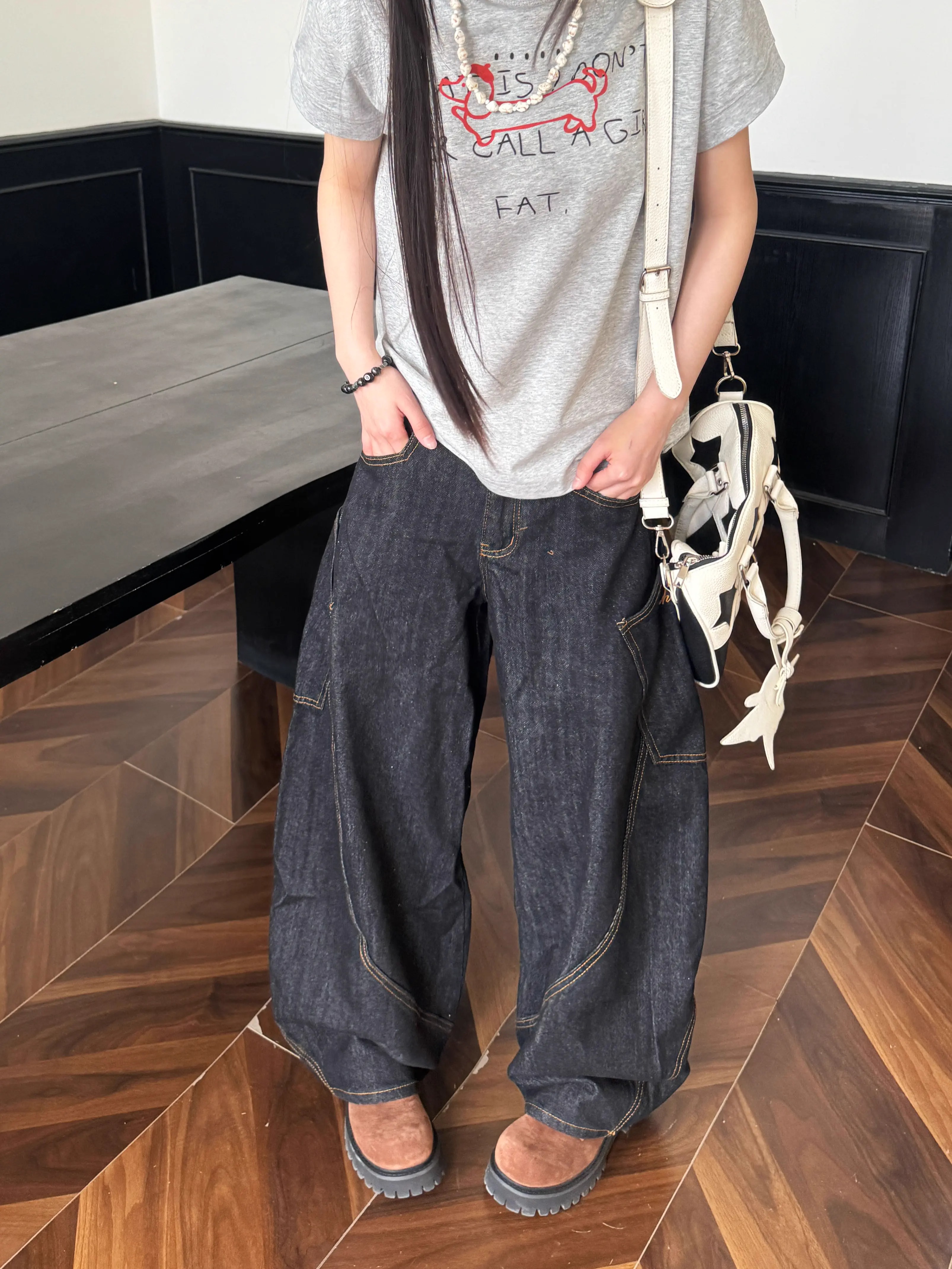 Deconstructed Multi-Pocket Wide-Leg Jeans for Men and Women - Versatile American Style Floor-Length Pants