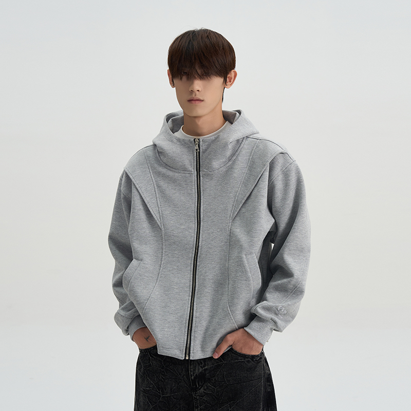 Deconstructed Spliced Hooded Jacket Sweatshirt - Trendy Boxy Coat for Autumn, American Street Style