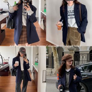 Deep Blue Slim Fit Suit Jacket for Women, Casual Long Sleeve Blazer, 2022 Autumn Fashion, Stylish Designer Look