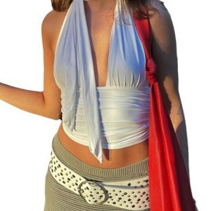 Deep V-Neck Halter Backless Top for Women - Sexy Tie Waist Trendy Street Style Fashion Apparel