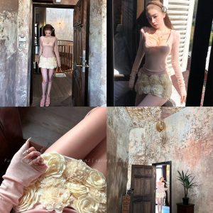 Delicate Rose Vintage Three-Dimensional Floral High-Waisted Slim Fit Bodycon Mini Skirt for Women - Summer Fashion Essential