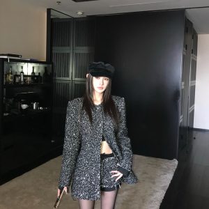 Delicate Sparkle Knit Jacket and Short Pants Set for Women - Vintage Evening Sky Fireflies Design, High-End Fashion