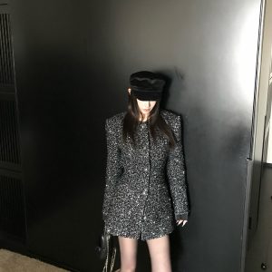 Delicate Sparkle Knit Jacket and Short Pants Set for Women - Vintage Evening Sky Fireflies Design, High-End Fashion