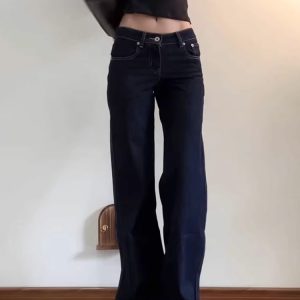 Denim Blue Micro-Flare Low-Waist Women's Jeans, Slim Fit Wide-Leg Summer Style, Flattering Casual Pants