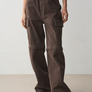 Detachable Two-Way Retro Heavy-Duty Straight-Leg Work Pants for Women - Loose Slim-Fit Casual Long Pants and Shorts
