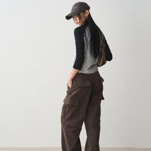 Detachable Two-Way Retro Heavy-Duty Straight-Leg Work Pants for Women - Loose Slim-Fit Casual Long Pants and Shorts