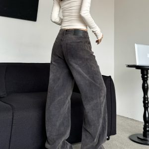 Distressed Black Wide-Leg Jeans for Women - Retro American High Street Loose Slim Straight Pants, Floor-Length Fashion Statement