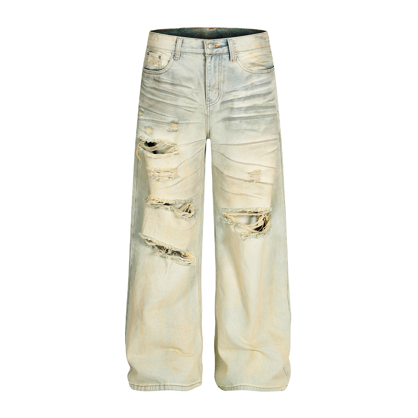 Distressed Ripped Jeans for Women - American High Street Style Straight Leg Pants
