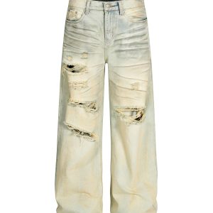 Distressed Ripped Jeans for Women - American High Street Style Straight Leg Pants
