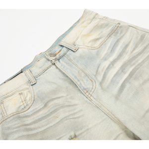 Distressed Ripped Jeans for Women - American High Street Style Straight Leg Pants