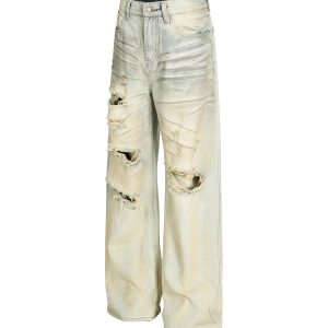 Distressed Ripped Jeans for Women - American High Street Style Straight Leg Pants