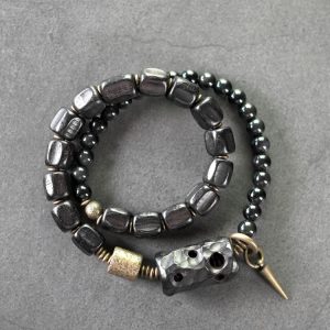 Double-Layer Mixed Design Bracelet for Men and Women - Sandalwood & Black Stone, Unique Personality Jewelry