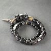 Double-Layer Mixed Design Bracelet for Men and Women - Sandalwood & Black Stone, Unique Personality Jewelry