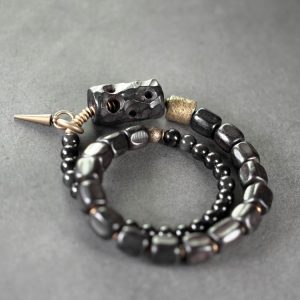 Double-Layer Mixed Design Bracelet for Men and Women - Sandalwood & Black Stone, Unique Personality Jewelry