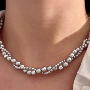 Double Layer Twisted Pearl Necklace for Women - Cold Light Layered Choker, Elegant Fashion Accessory, Perfect for 90s and Y2K Styles