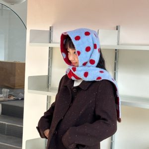 Double-Layer Warm Polka Dot Color-Block Scarf - Versatile Winter Shawl Neck Wrap for Cozy Style