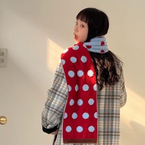 Double-Layer Warm Polka Dot Color-Block Scarf - Versatile Winter Shawl Neck Wrap for Cozy Style