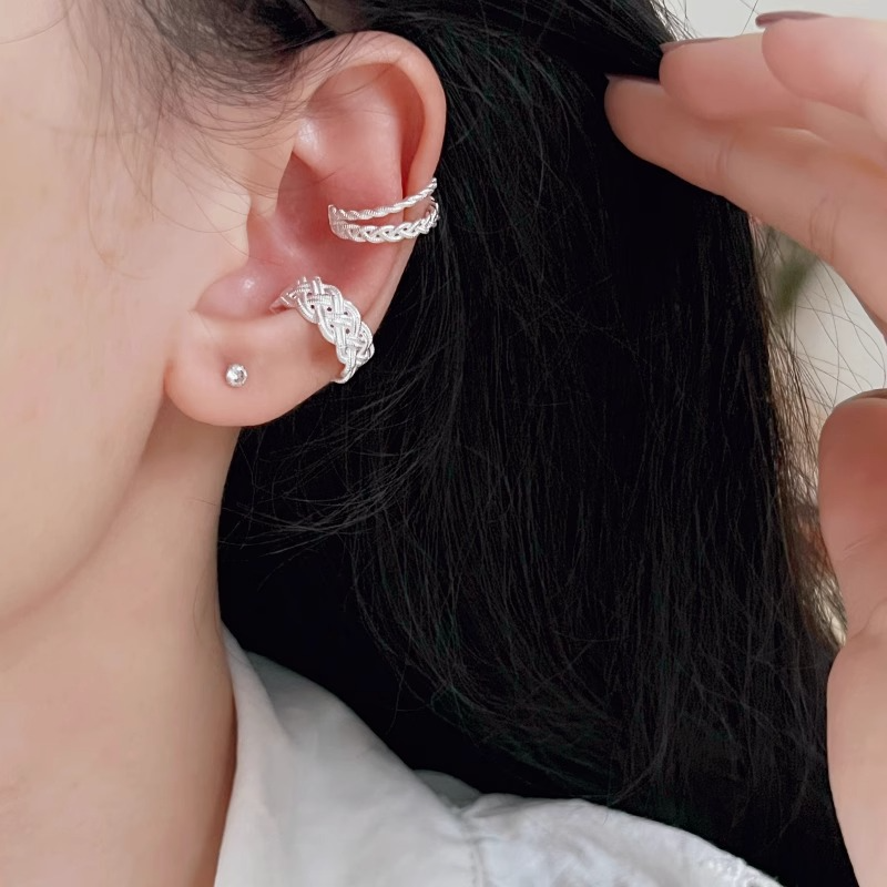 Double-Layer Woven Ear Clips for Women - Exquisite Retro Niche Design Earrings, 2025 Fashion Statement
