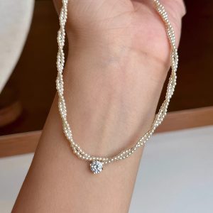 Double Layer Wrapped Zircon Pearl Necklace for Women - Light Luxury Clavicle Jewelry, Chic Commuter Style, Elegant Accessory