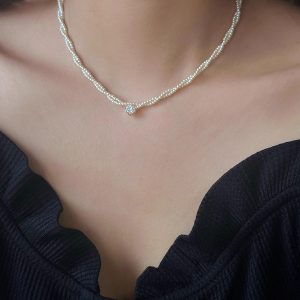 Double Layer Wrapped Zircon Pearl Necklace for Women - Light Luxury Clavicle Jewelry, Chic Commuter Style, Elegant Accessory