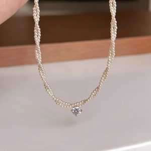 Double Layer Wrapped Zircon Pearl Necklace for Women - Light Luxury Clavicle Jewelry, Chic Commuter Style, Elegant Accessory