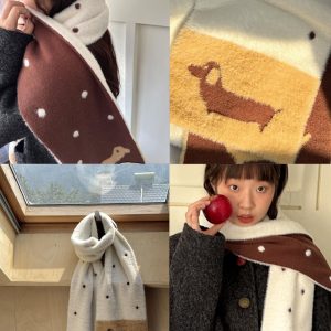 Double-Sided Polka Dot Scarf for Autumn & Winter - Cute Warm Neck Scarf, Puppy Gallery Design, Stylish Accessory for Cozy Outfits